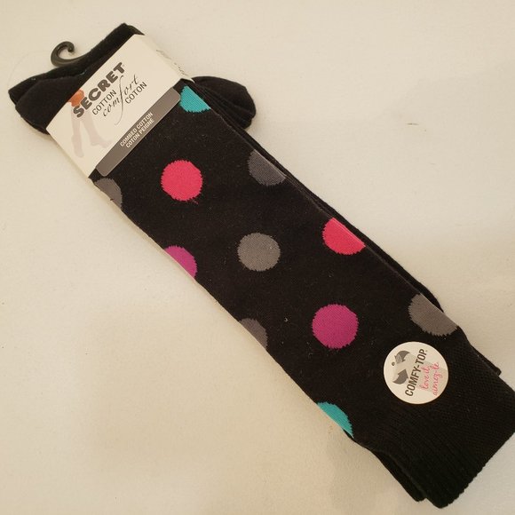 NWT Knee Highs Socks Black Polka Dots NEW - Picture 1 of 2